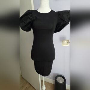 Elegant Black Dress with Puff Sleeves